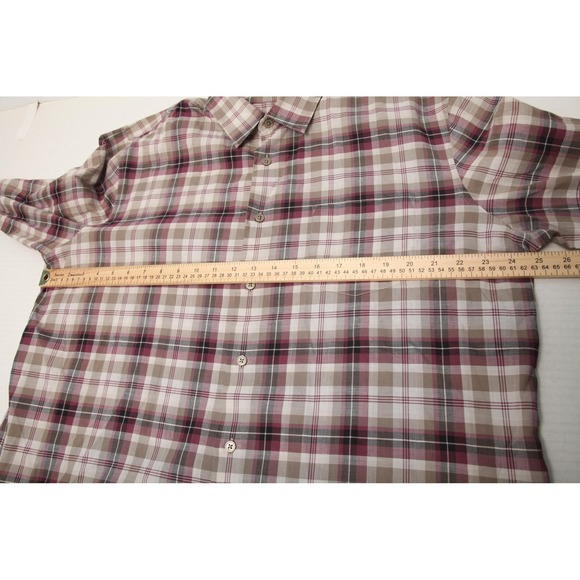 John Varvatos USA Shirt Mens 2XL Plaid Burgundy Long Sleeve Button Front Casual - Picture 7 of 11